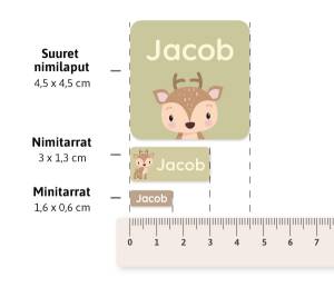 Koko-opas: suuret nimilaput, nimitarrat, minitarrat