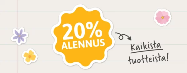 Kevätale - 20 % alennus kaikista tuotteista, kuten personoidut nimilaput, lasten seinäkoristeet, julisteet lastenhuoneisiin ja syntymäpäiväkortit.